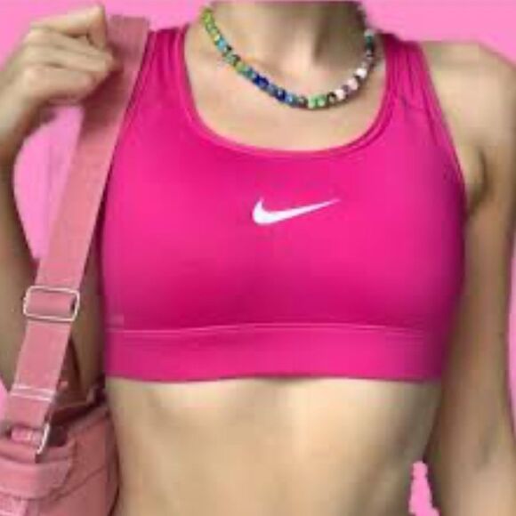 Nike Pro Dri Fit Workout Sports Bra sz XS Hot Neon Pink Running Yoga Racerback - Picture 1 of 11